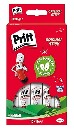 Pritt Glue Stick, Safe & Child-Friendly Craft Glue for Arts & Crafts Activities, Strong-Hold Adhesive for School & Office Supplies, 10x11g Pritt Stick,White