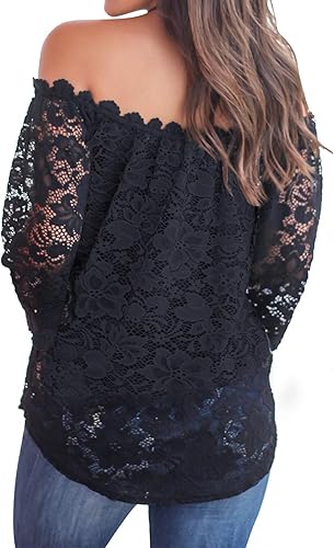 Vista 2 de Miholl - Blusa suelta casual, con encaje y hombros descubiertos.