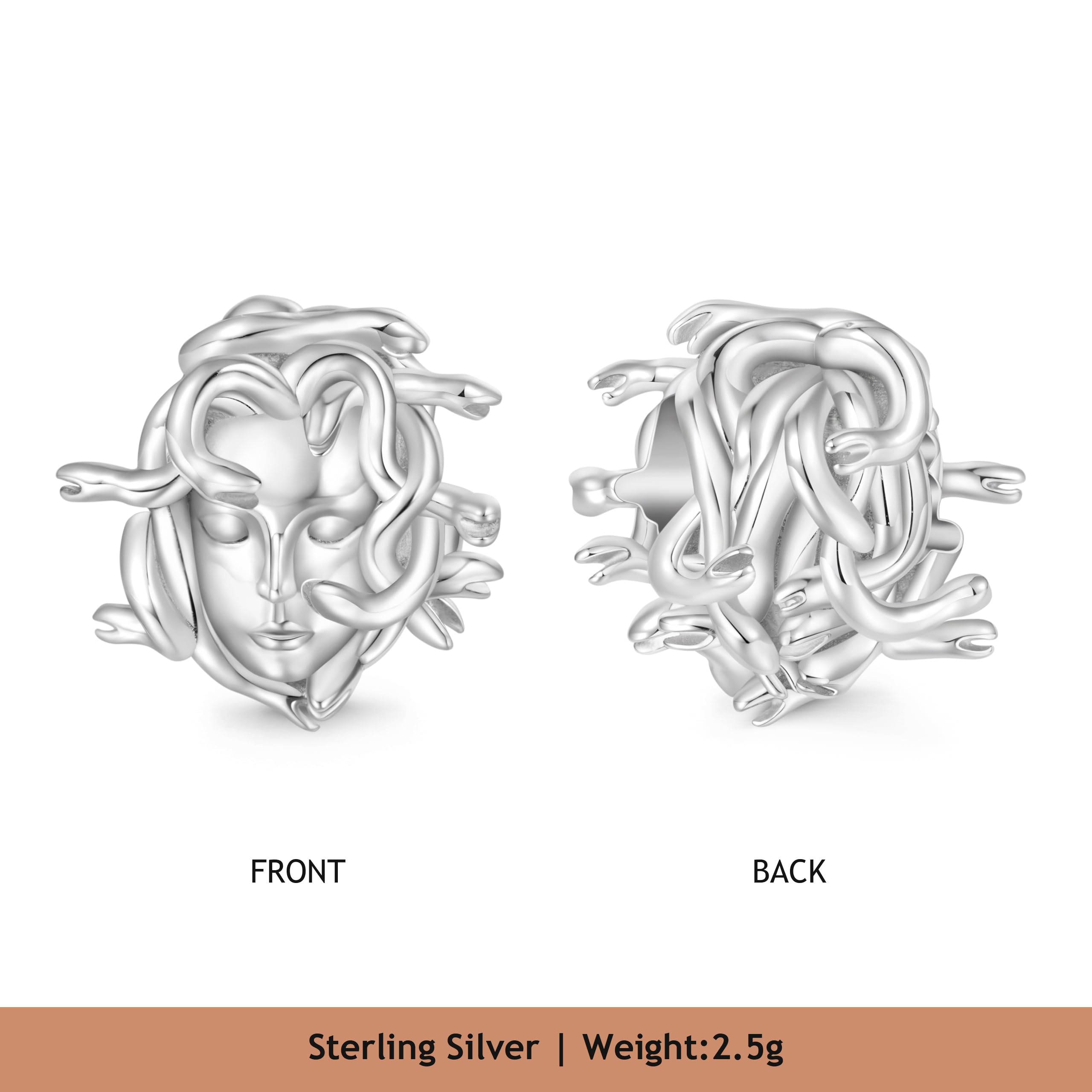 GNOCE Abalorio de plata de ley 925 con diseño de cabeza de medusa de gorgona mítica para pulsera, collar, regalo para mujeres y esposas, Plata de ley, Circonita cúbica