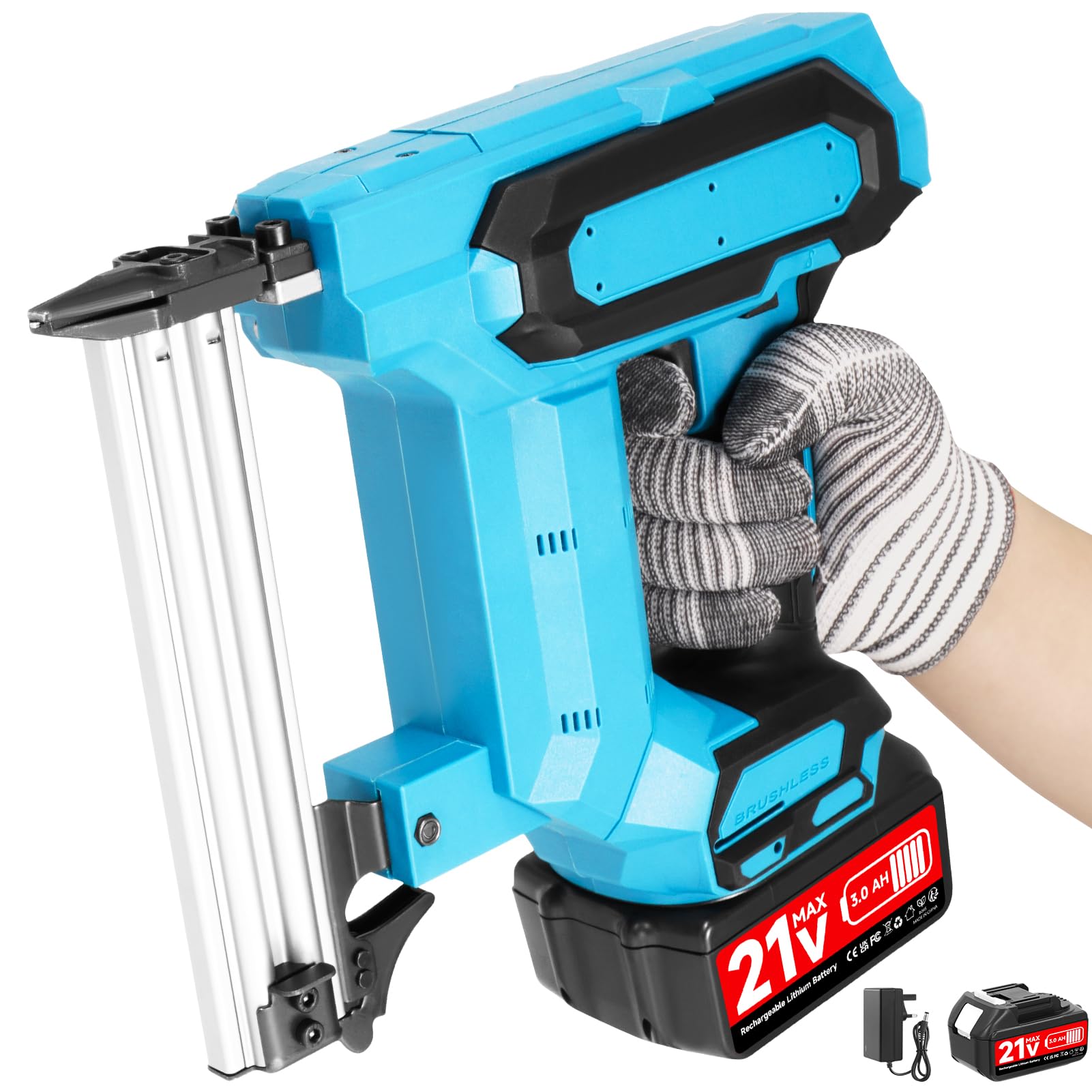 Cordless Nail Gun 18 Gauge, Electric Brad Nailer Battery Powered with 3.0Ah Battery&Charger, 2 in 1 Cordless Brad Nailer/Electric Stapler, 100 Nail Magazine for Woodworking Upholstery DIY Decorating