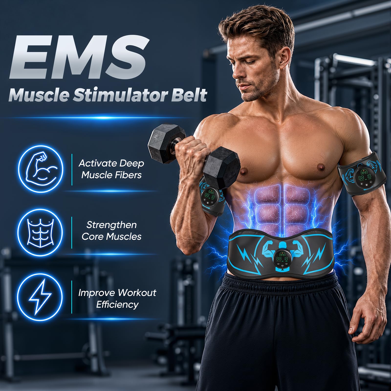 EMS Bauchmuskeltrainer, Bauchmuskeltrainer Elektrisch mit 15 Modi 30 Intensitäten, EMS Trainingsgerät für Bauchmuskel Muskelaufbau, Nzeige des Kalorienverbrauchs, Geschenke für Männer Frauen