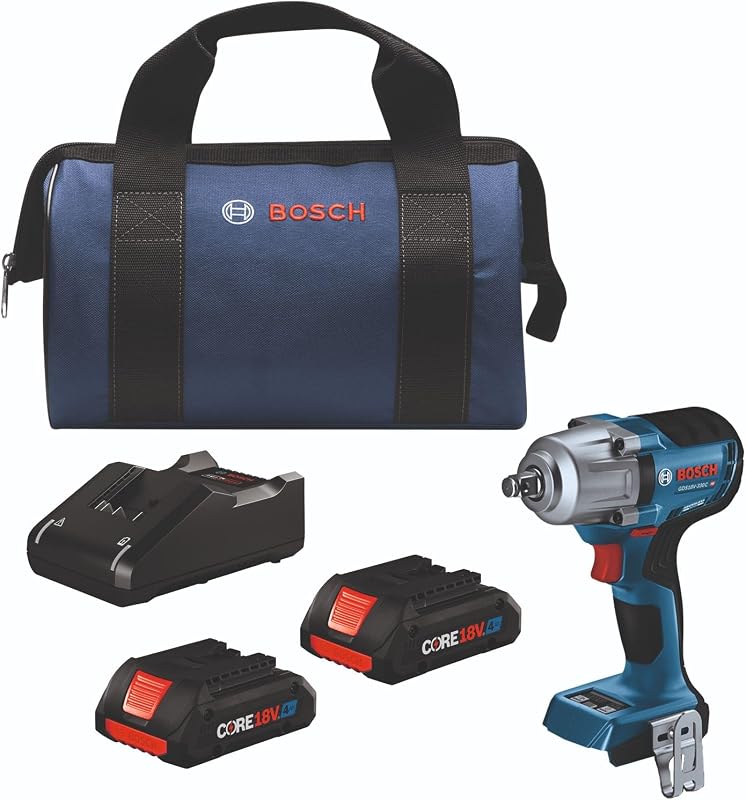 GDS18V-330CB25 18V Brushless Connected-Ready 1/2 In. Mid-Torque Impact Wrench Kit with Friction Ring and Thru-Hole and (2) CORE18V® 4 Ah Advanced Power Batteries