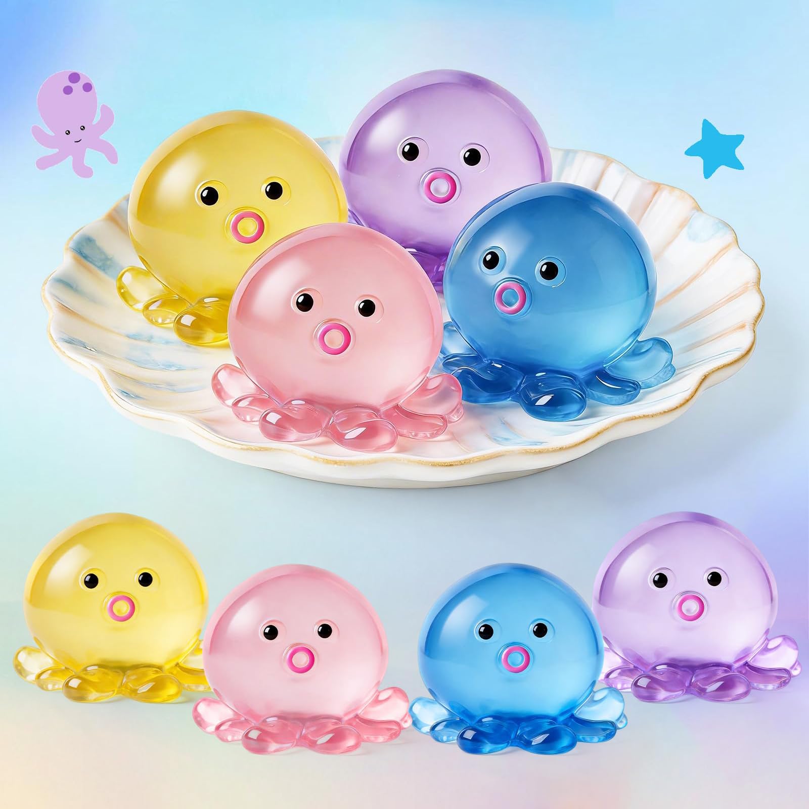 Set mit 4 Ballons, Octopus, bunt, Anti-Stress-Spielzeug, entspannendes Geschenk, für Party oder Klasse, für Erwachsene und Kinder
