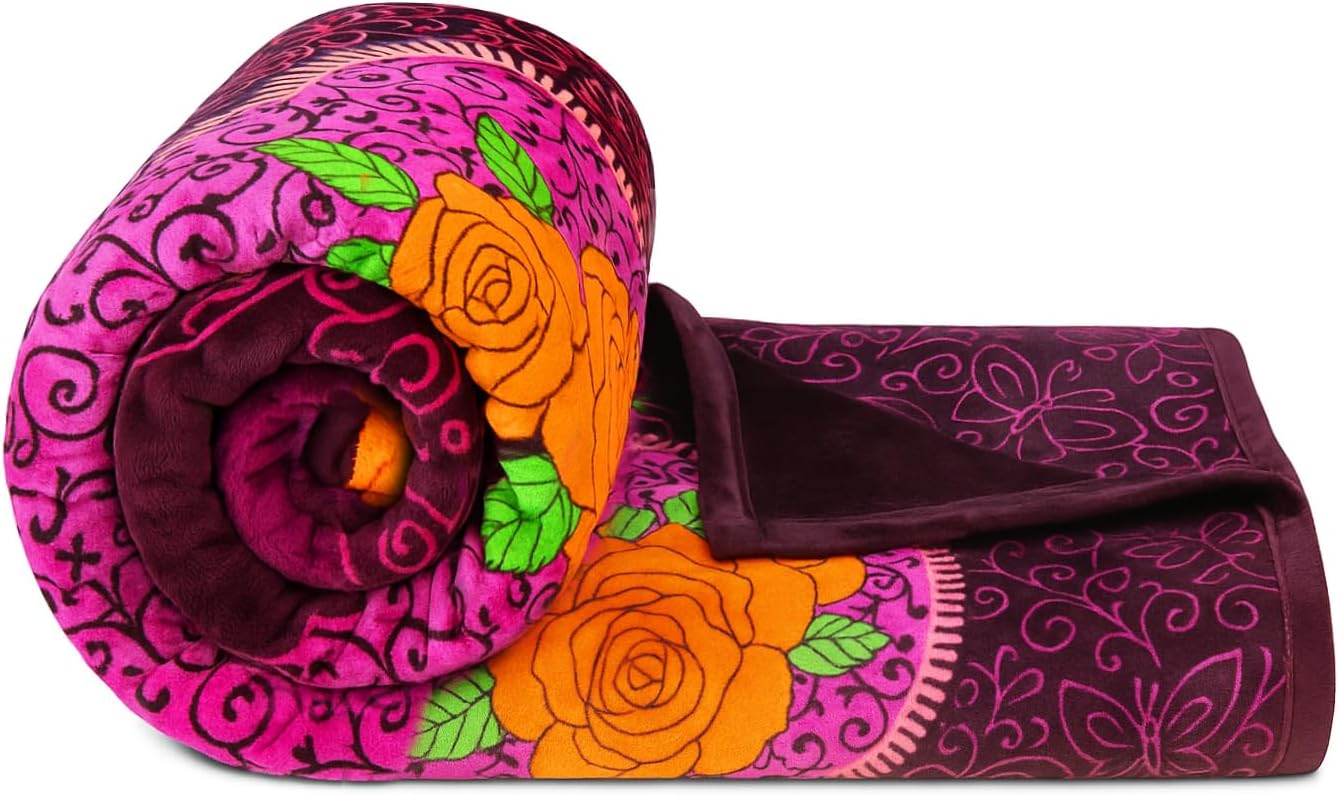 VAS COLLECTIONS Soft Mink Blanket 1000g – Plush Fleece, Warm & Cozy Mild Winter Blanket for Single Bed | 152 x 220 cm (Brown, Purple & Yellow, Single Bed 1 Kg)