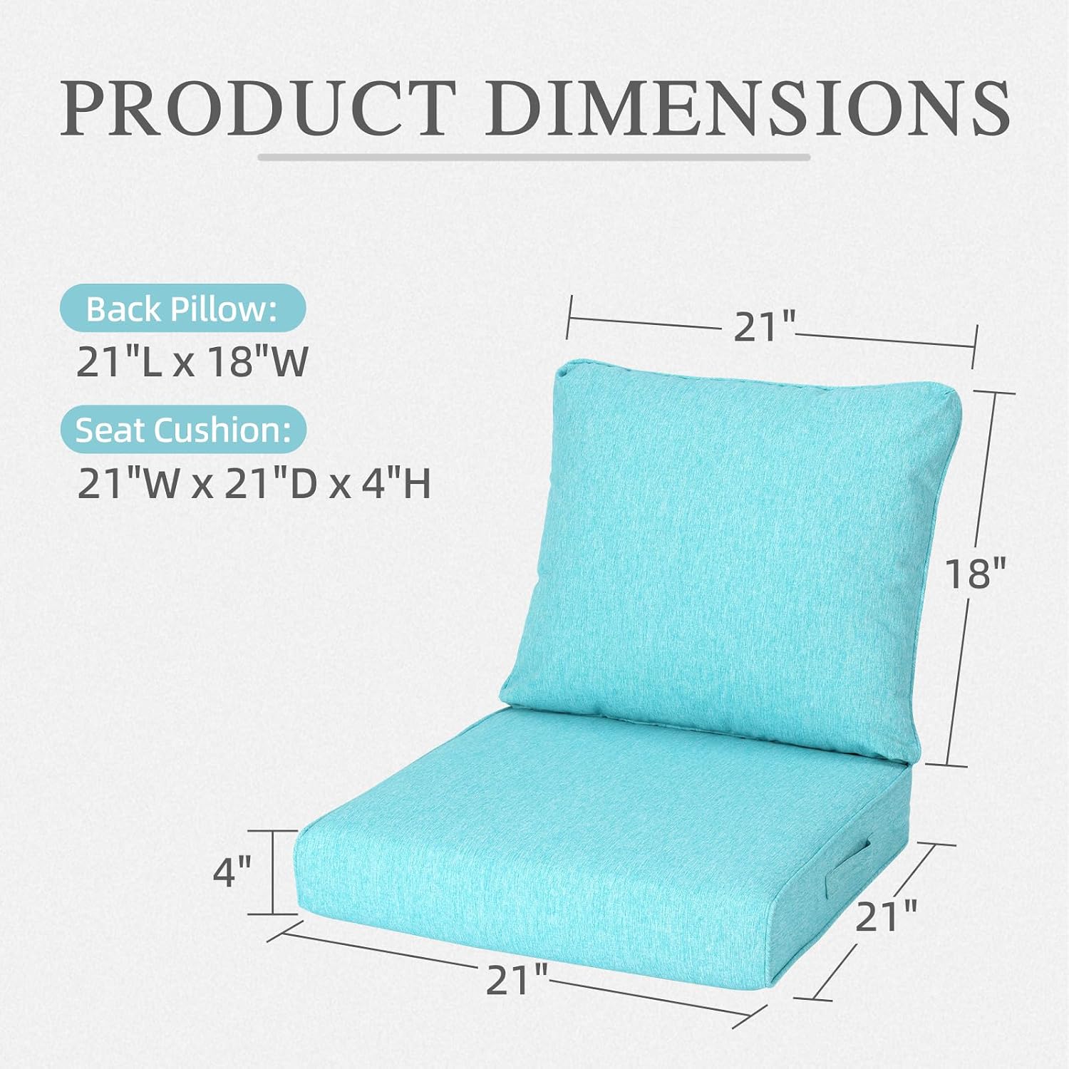 Aoodor 21" x 21" Patio Deep Seat Cushion Set, Water Resistant & Fade Resistant Outdoor Furniture Cushions with Adjustable Straps for Patio, Deck, Garden, Teal
