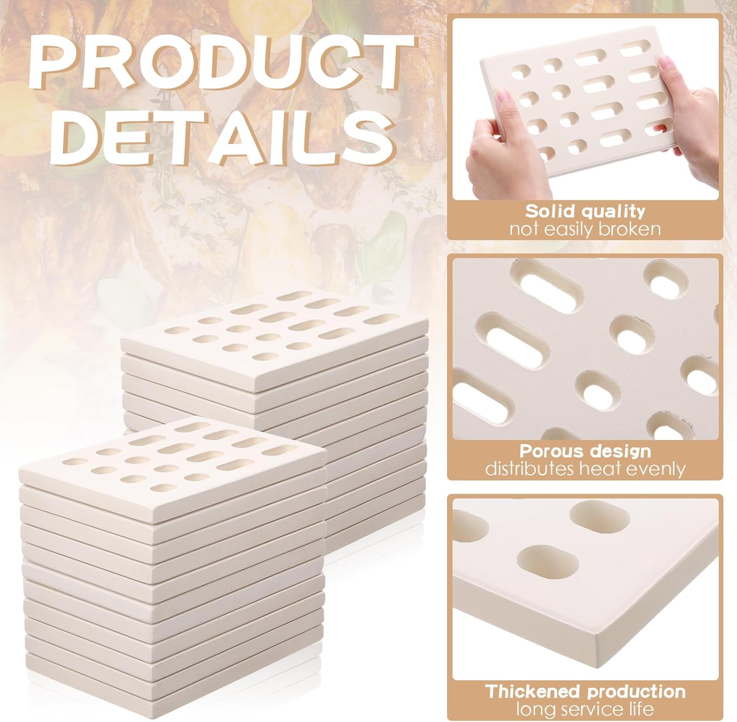 Treela 12 Pcs Ceramic BBQ Briquettes Grill Brick Flame Tamer Ceramic Radiant Replacement Parts for Chef BBQ Gas Grill