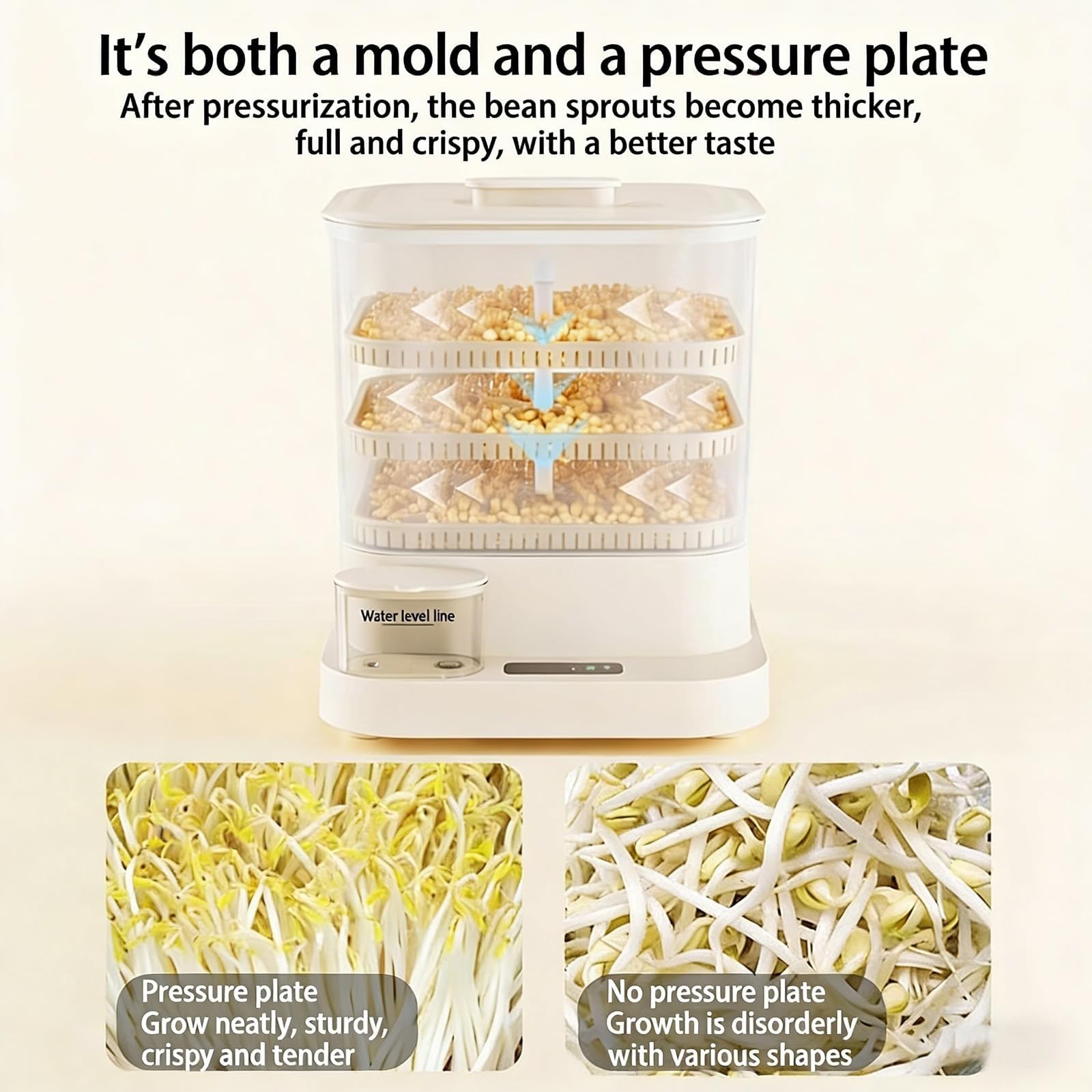 Machine À Germes de Soja Automatique Intelligente, Machine À Germes de Soja, Kits de Germination de Graines avec Affichage LED Et Réservoir d'eau de 1,5 L, pour Radis, Herbe de Blé, Orge