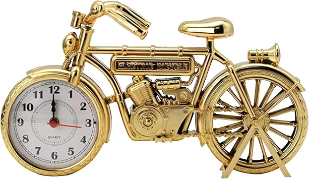 LEDSone Vintage Bicycle Type Table Clock Classic Retro Decorative Bike Clock for Living Room Study Room Cafe Bar Office Ornament Gift Antique Gold-Finish French Gold