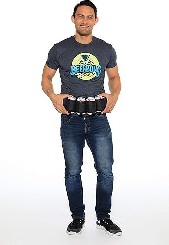 Miniatura 9 de Cinturón de cerveza Soporte aislado resistente para 6 cervezas frías Correa de cintura ajustable con hebilla Bolsillo oculto con cremallera, 6