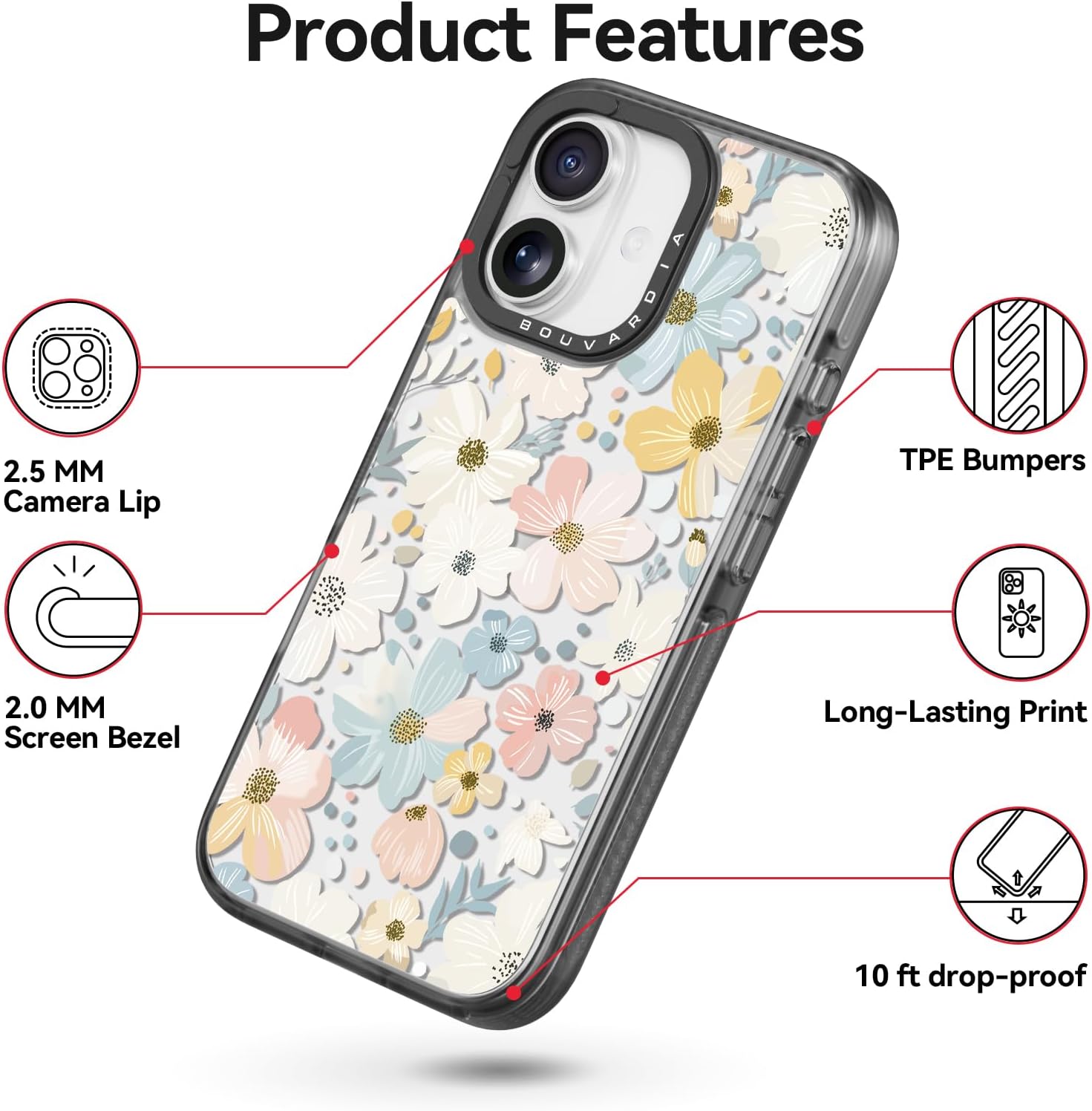 Bouvardia for iPhone 17 Case, Cute Design for Women & Girls, Protective & Aesthetic, Floral Theme - Flowers Blossoming (Gray Bumper) - Image 5