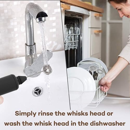 Miniatura 10 de Espumador de leche de mano con 3 batidores de acero inoxidable, mezclador eléctrico recargable de bebidas con soporte y estuche de viaje, espumador