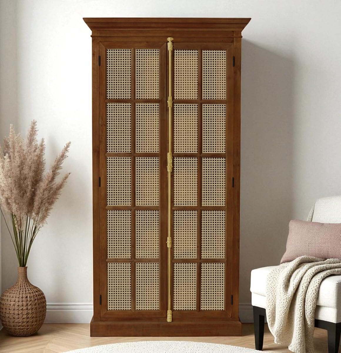 The Attic Oregon Bookshelf with Cane, Multipurpose for Living Room Bed Room Study Kitchen, Solid Mango Wood, Honey Matte F...