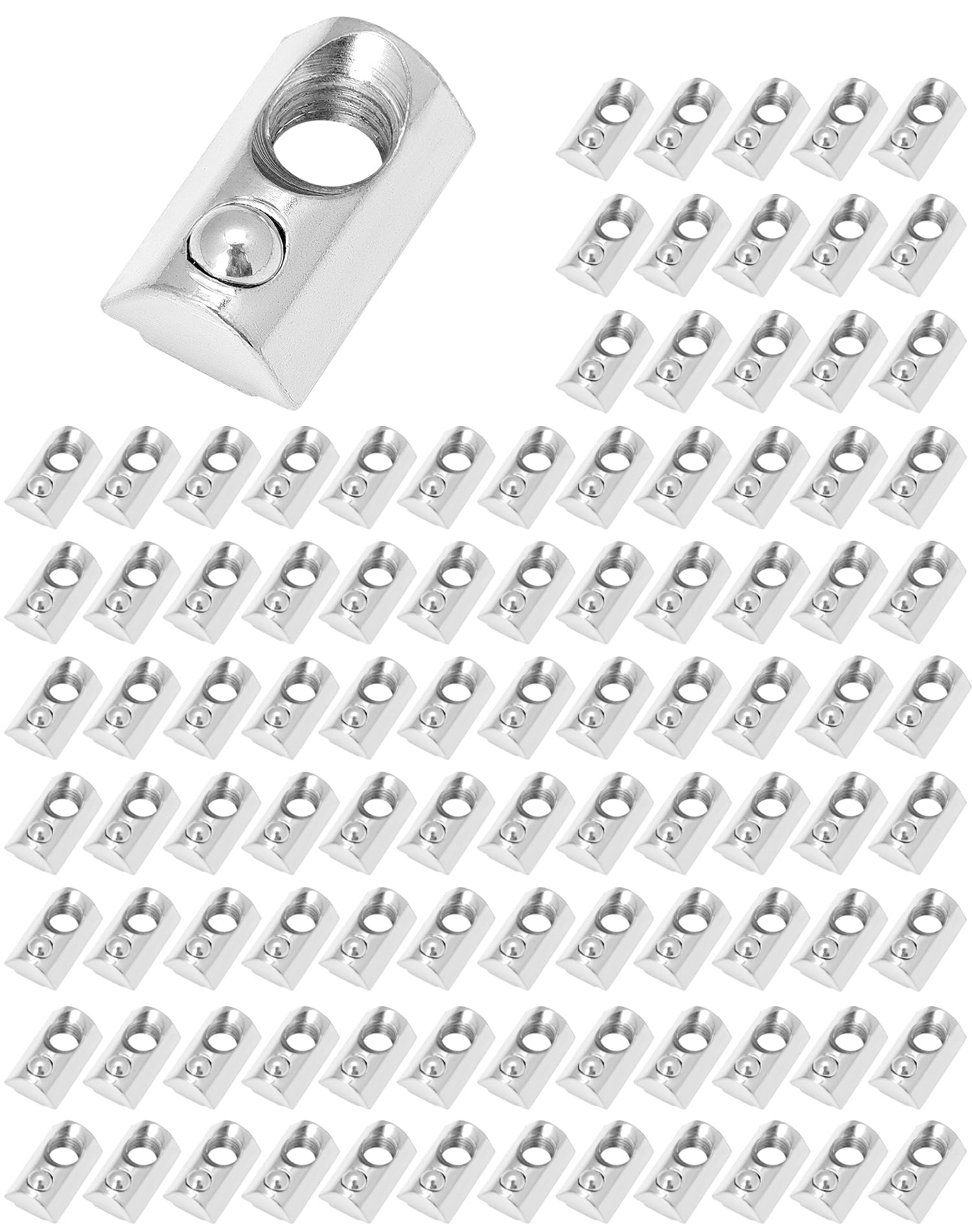 QWORK® 100PCS Écrous Coulissants avec Boule M8 Rainure 8mm pour Profilés Aluminium Série 4040/4080 - Acier Galvanisé