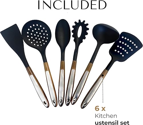 Miniatura 2 de Juego de 6 utensilios de cocina resistentes al calor, no rayan, juego de cucharas de cocina de nailon para utensilios de cocina antiadherentes con