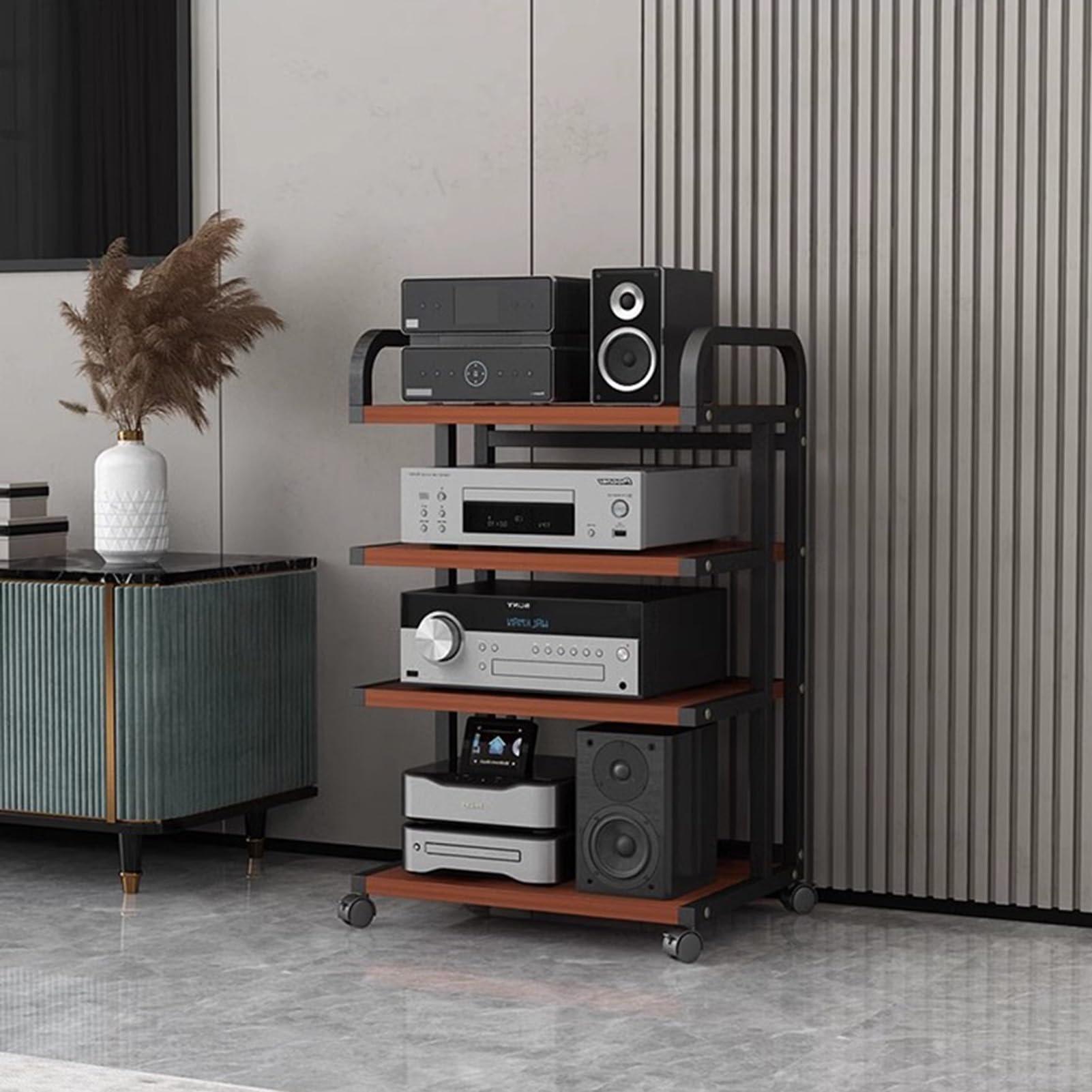 ROHCGHC Audio Rack Tower, Corner Entertainment Tower AV Media Stand, Hi Fi/Dvd/Speaker/Stereo Component Organizer Rack(Walnut)