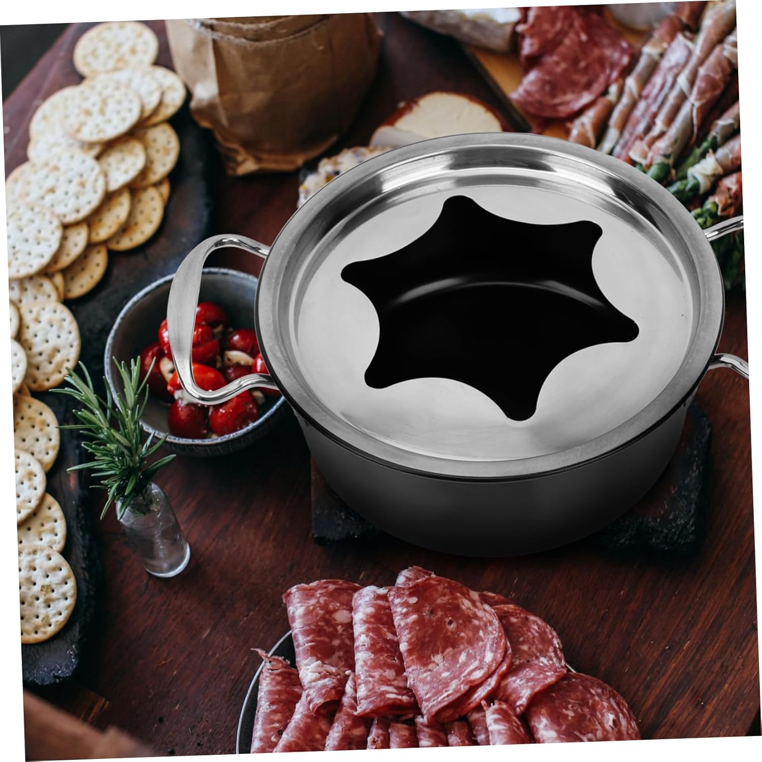 Alipis Stainless Steel Chocolate Fondue Pot Base Portable Fondue Stove for Cheese Chocolate Ice Cream Includes Forks for Parties and Gatherings