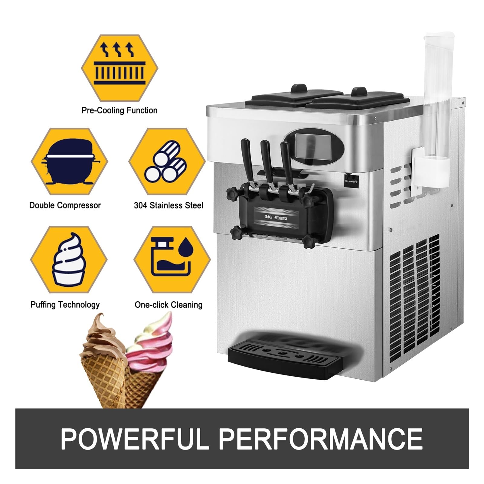 20-28L/H sorbetière molle comptoir Commercial tricolore 2 + 1 saveurs cônes sucrés équipement de congélation distributeur automatique Durabilité, Efficacité
