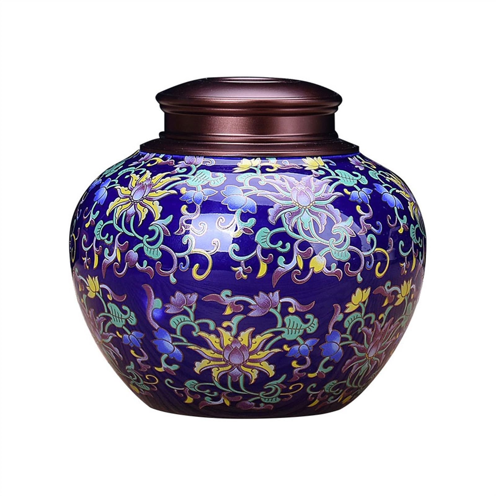 Bx9rE7tK3g Kitchen Storage Jar High-grade Ceramic Enamel Painted Tea Canisters Metal Lid Sealed Storage Jar Household Empty Porcelain Ceramic Tea Canister(Blue)