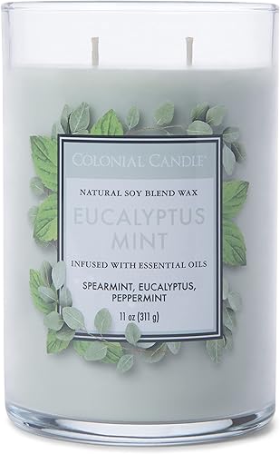 Miniatura 7 de Colonial Candle - Vela perfumada en frasco con aroma a eucalipto y menta, colección cilindros clásicos, 2 mechas, verde, 11 oz - hasta 80 horas de