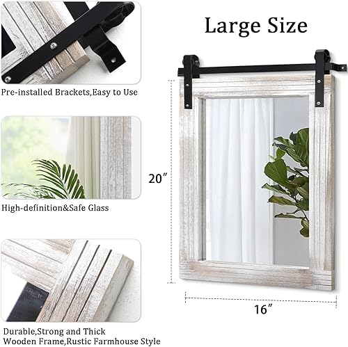 Miniatura 2 de AAZZKANG Espejos para pared, espejo rústico para puerta de granero con marco de madera, espejo rectangular para baño, espejo colgante decorativo