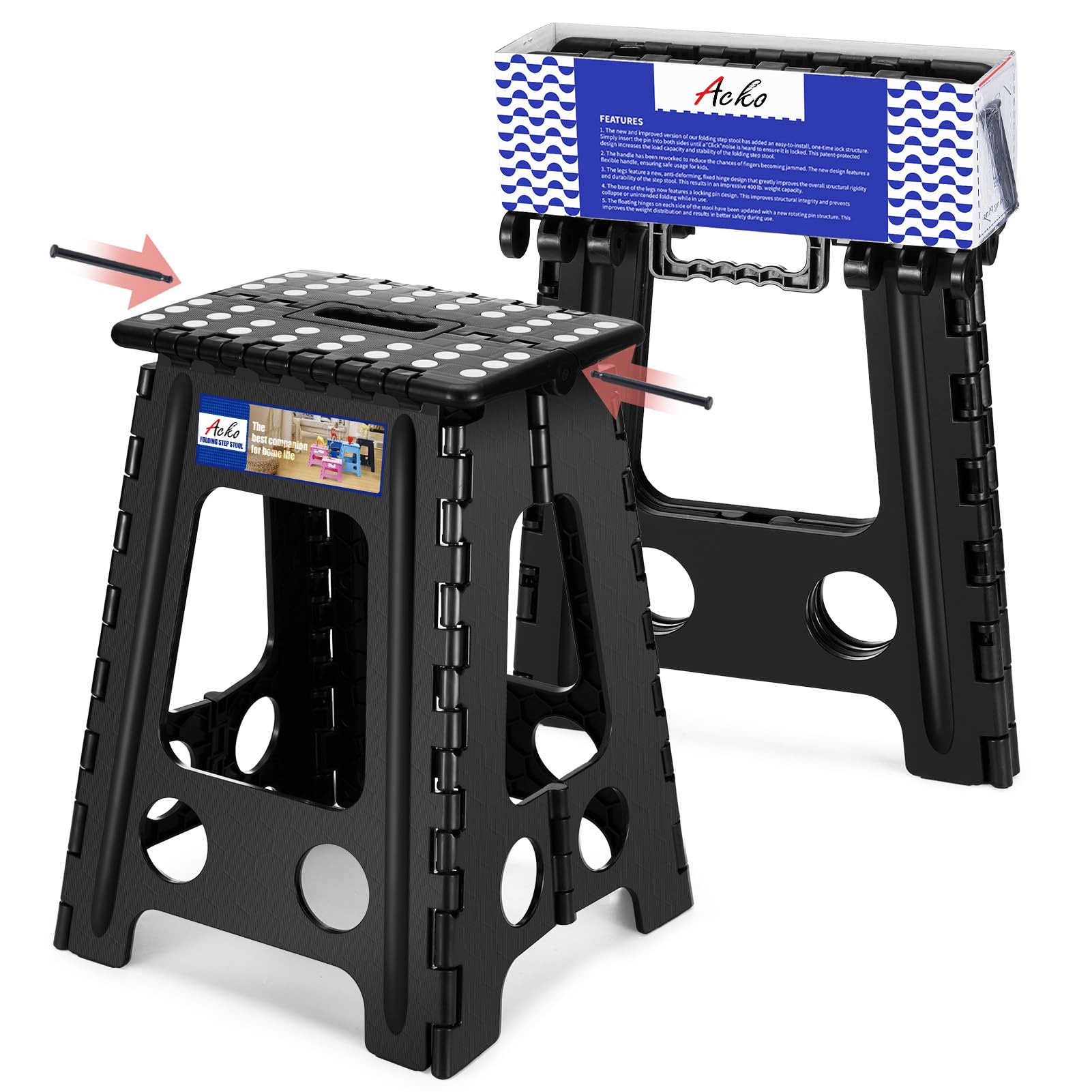 Snapklik.com : ACKO Folding Step Stool Foldable 17.5 Inch 400 Lbs ...