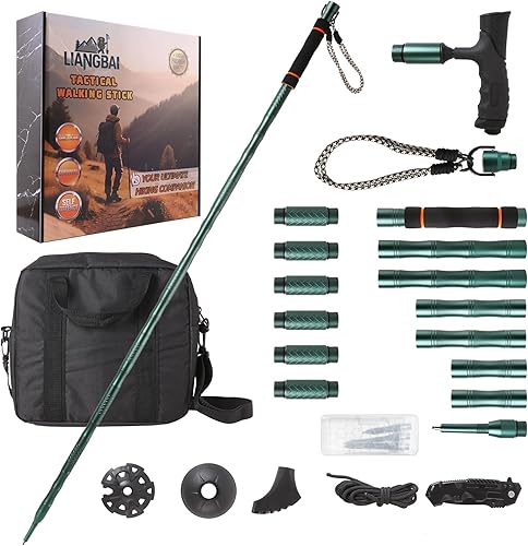 Bastón táctico, bastón de senderismo de supervivencia, equipo táctico ligero, bastón de senderismo de aluminio para aventuras al aire libre, regalos