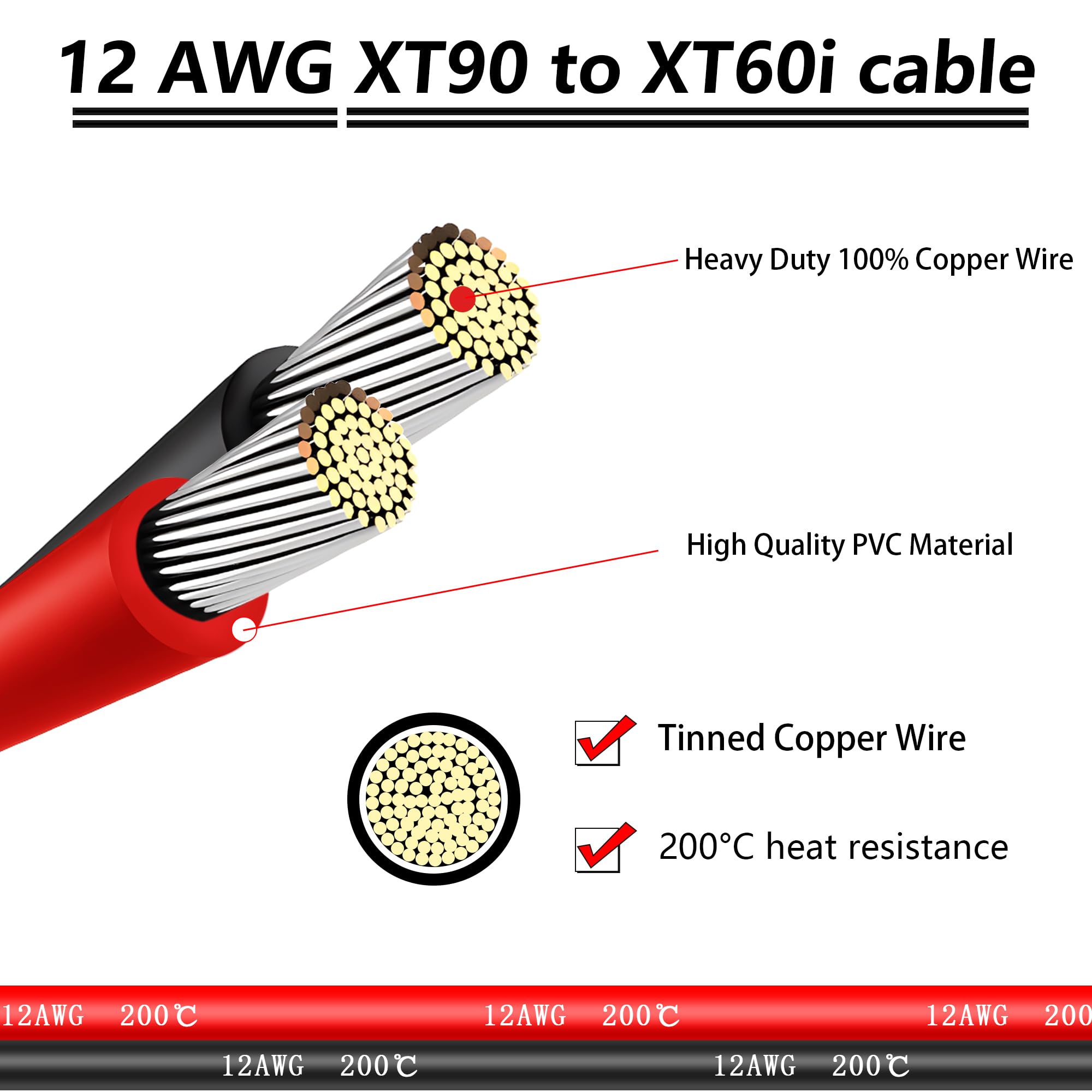 XT90 Auf XT60i Adapterkabel - 12 AWG Silikonkabel Für Akku, E-Bike & Drohne