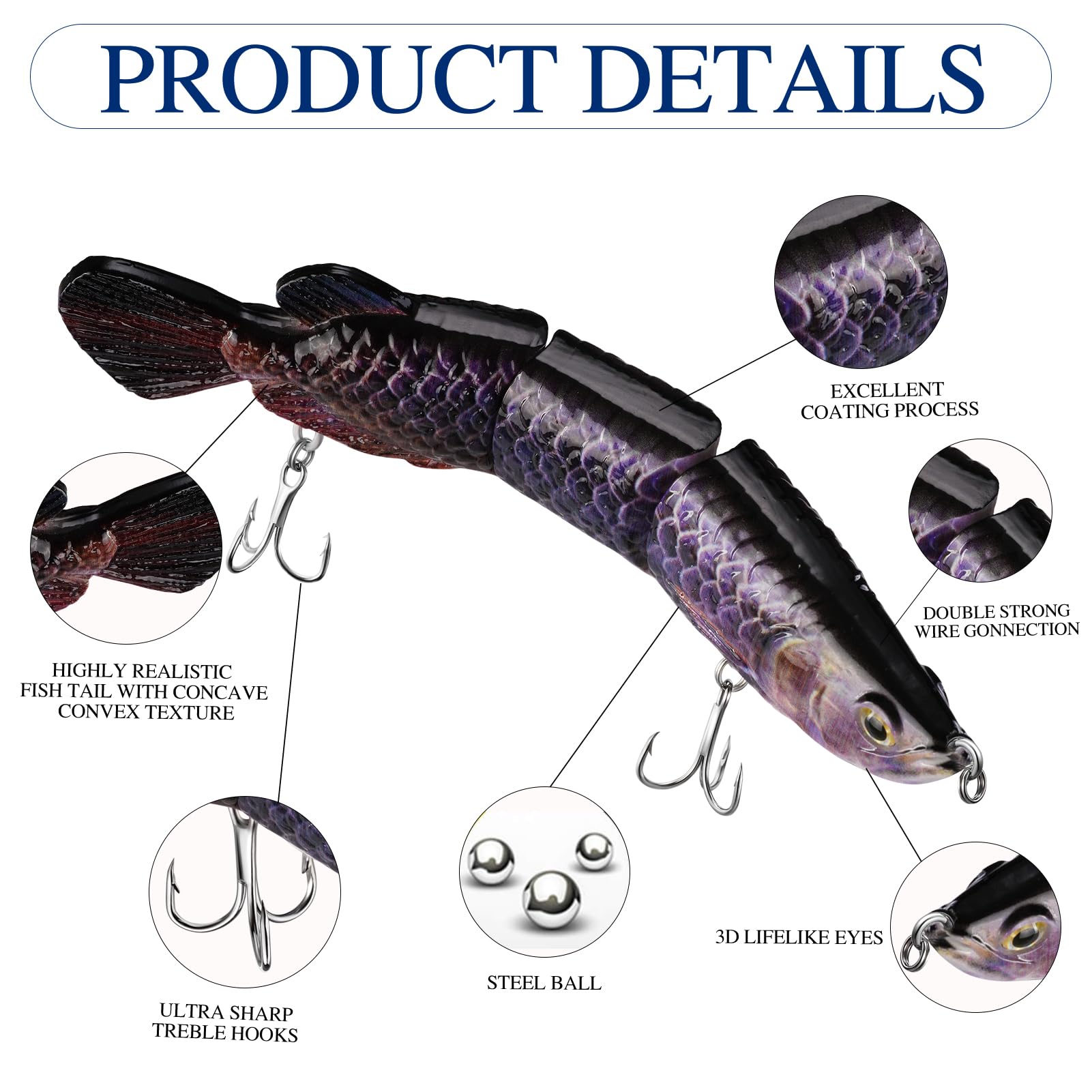 Tronmer Asian Arowana Swimbait Lure | 3-Segment Jointed Design w/44LB Tested Hinges & Tungsten Rattles | Slow-Sink Multi-Species Bait for Barramundi/Pike/Salmon
