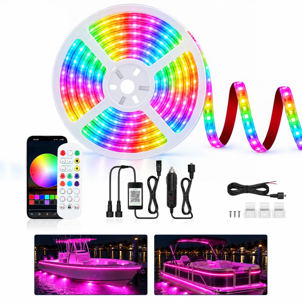 50FT Boat Lights LED Waterproof, 12V RGB Waterproof Boat Lights