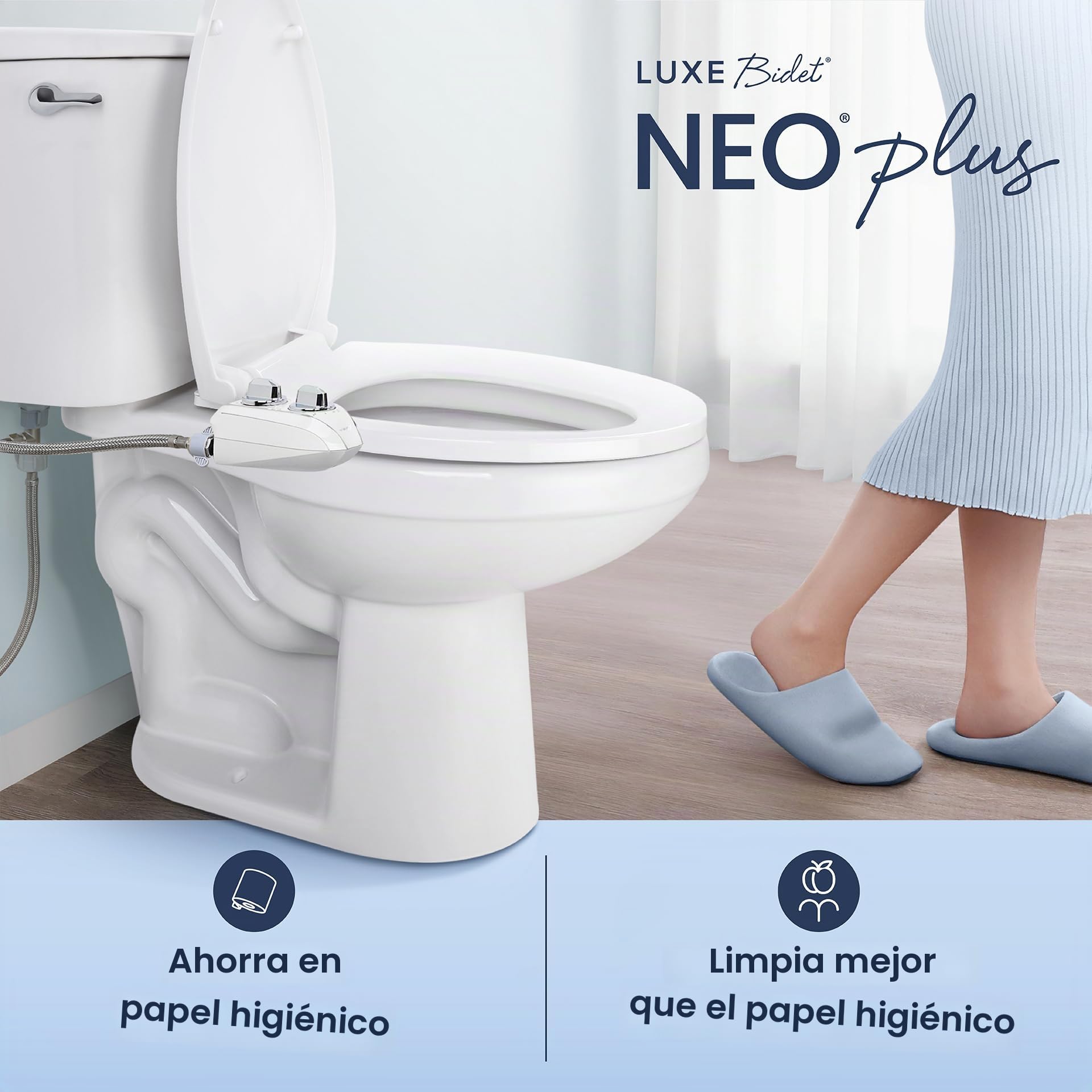 LUXE Bidet NEO 185 Plus - Accesorio de asiento de inodoro mecánico de última generación con bisagras EZ-Lift innovadoras, boquillas dobles y modo de autolimpieza de 360° (blanco)