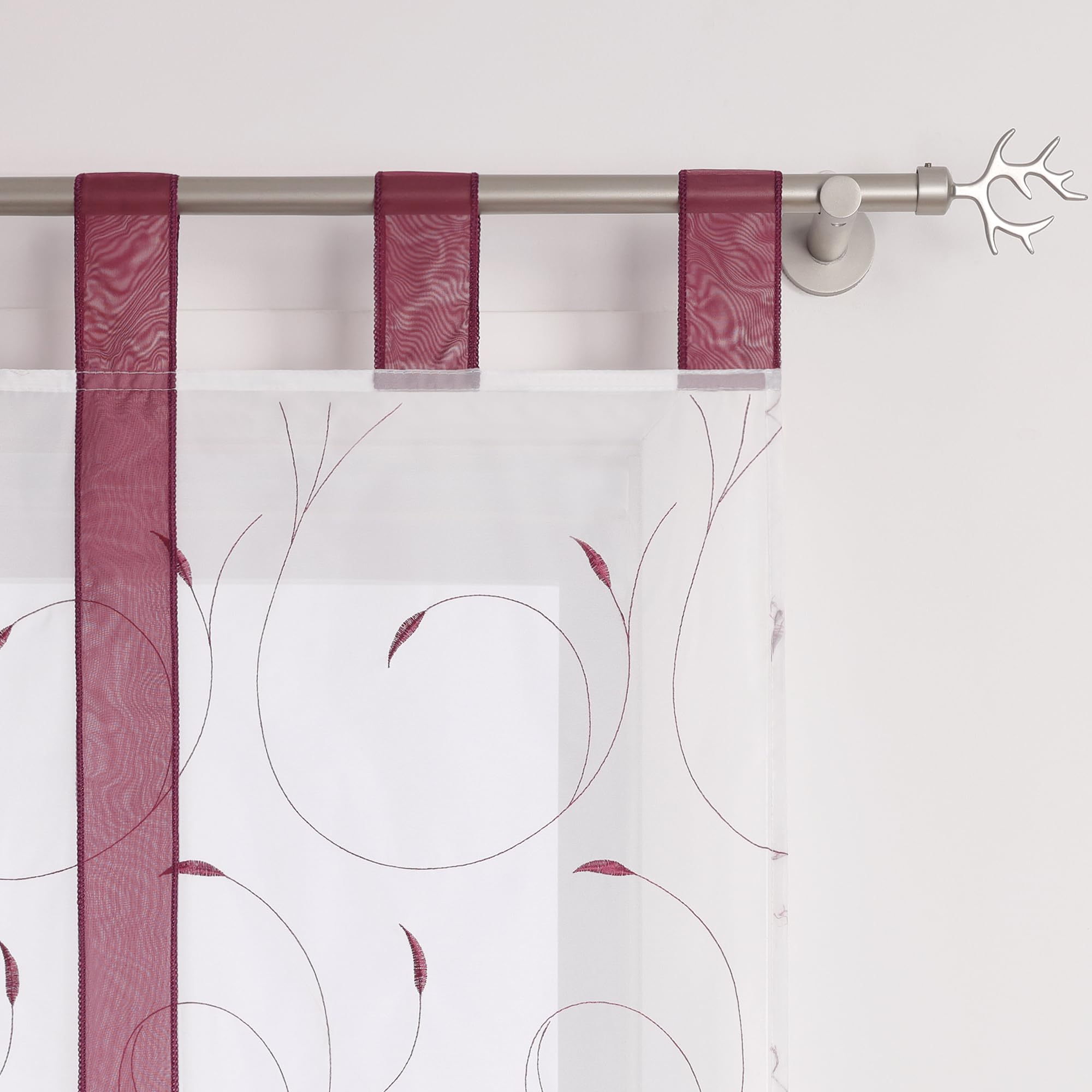 Yujiao Mao Raffrollo Voile Küche Gardine Mit Stickerei Bindegardine Mit Schlaufen Modern Raffgardine Wohnzimmer Weiß Beere BxH 120x140cm 1 Stück