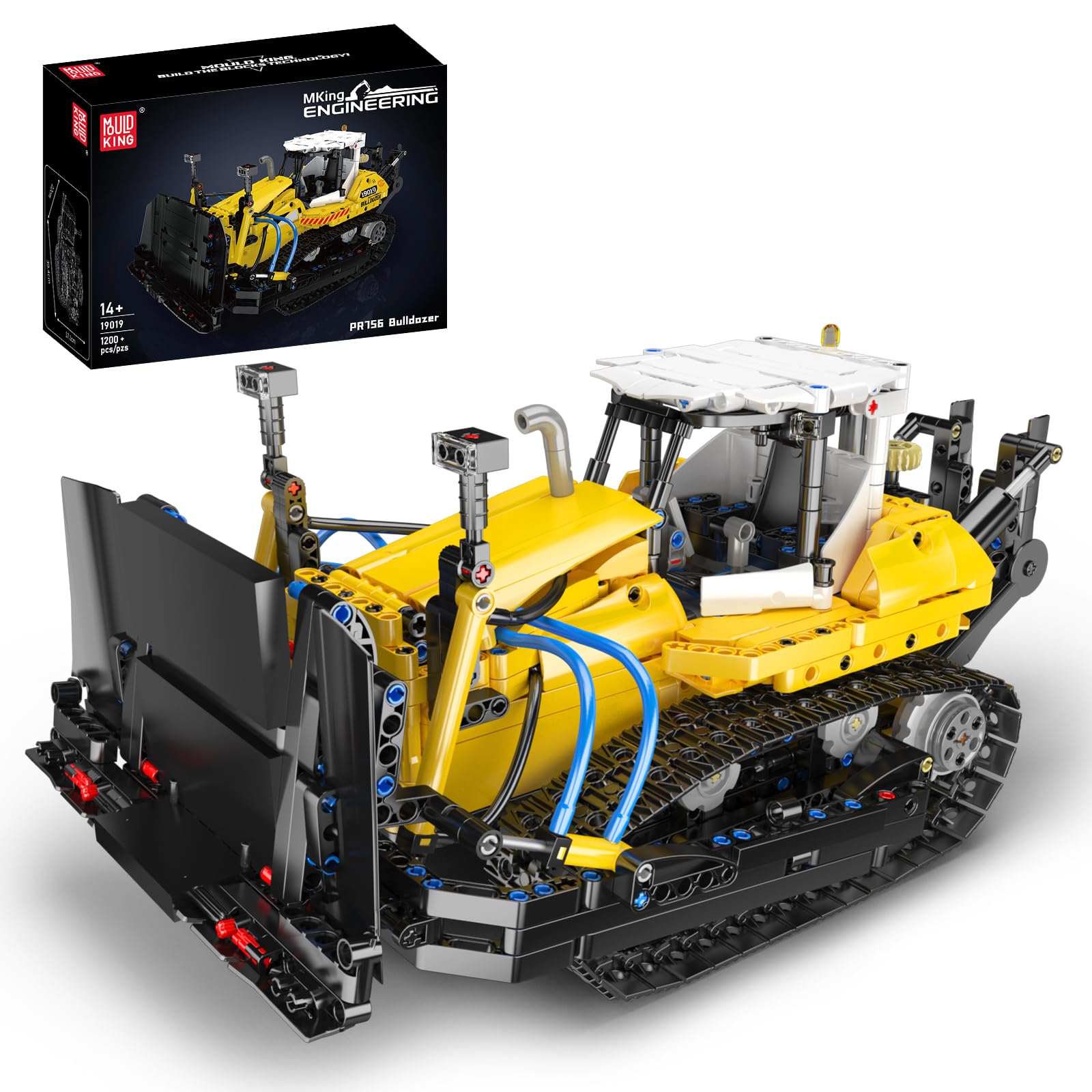Mould King 19019 Technik MOC PR756 Pneumatischer Bulldozer-Baustein-Modell, Baustellen-Raupenfahrzeug Technologie Klemmbausteine Bausatz Erwachsenen-Bastel-Sammlung 14+（1200+ Teile）