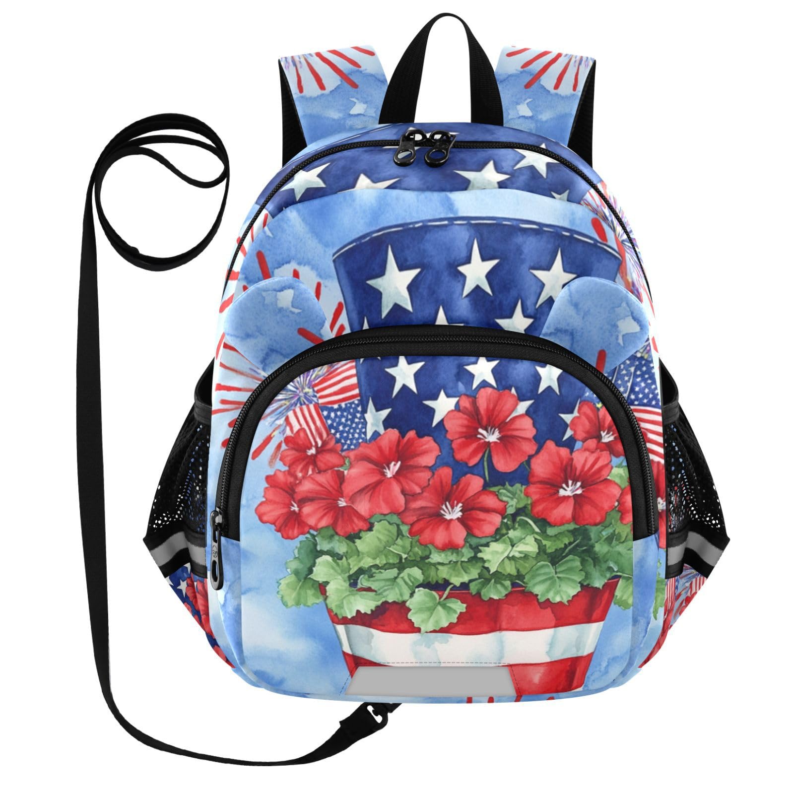American Flag Firework Blue Toddler Harness Backpack for Boys Girls 3-6 Years Kids Backpack with Anti Lost Safety Leash Baby Protection Backpack for Travel Preschool Walking