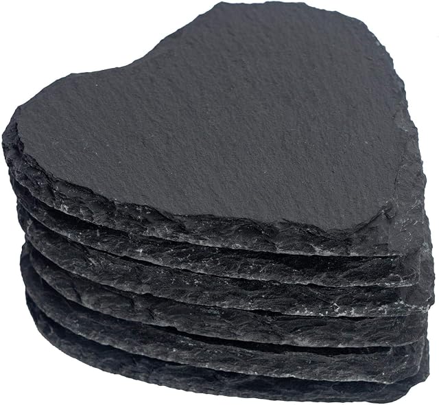 Argon Tableware 2x 25cm Heart Shaped Natural Slate Table Coasters Sets - Stone Platter Dinner Dining Serving Tray & Placemat