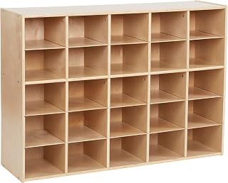 ECR4Kids Streamline 25 Cubby Tray Storage Cabinet, 5x5, Classroom Furniture, Natural