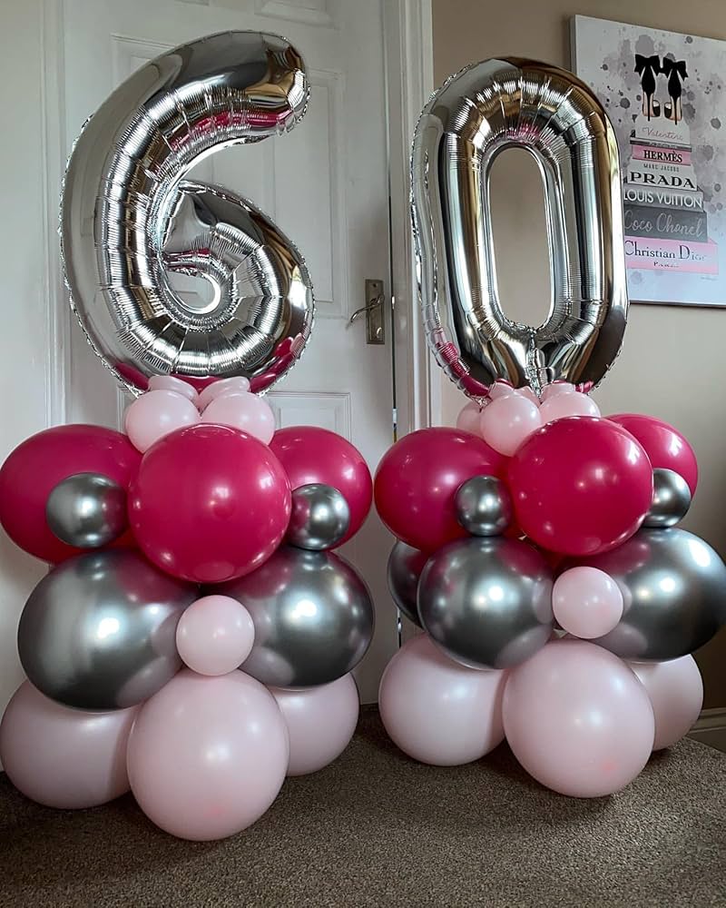 Amazon.co.jp: 40インチ シルバー 60 数字 風船 巨大 60個