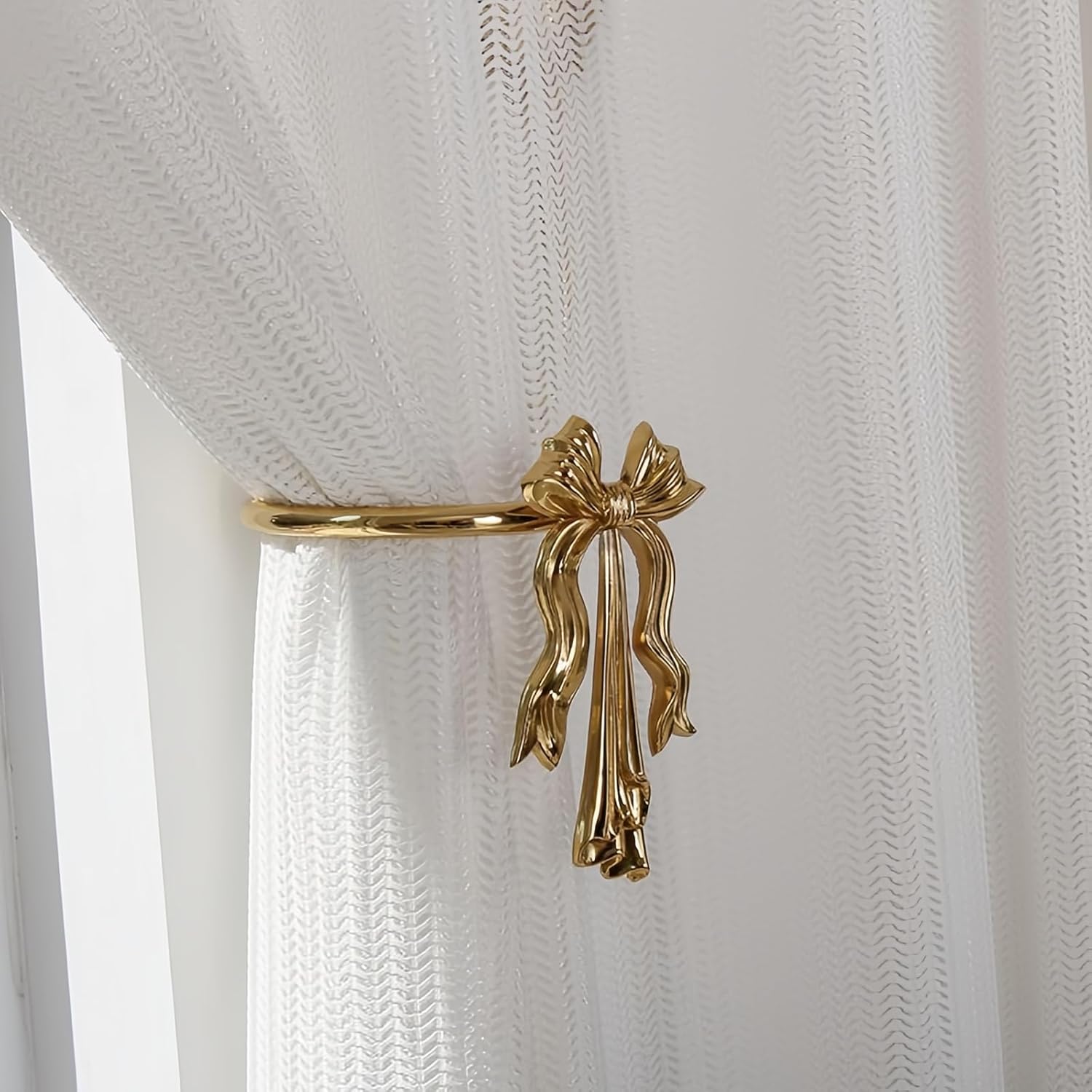 Gold Brass Curtain Holdbacks,Bow Style Curtain Tiebacks,Wall Hooks Decoration for Curtains,Set of Two Curtain Hooks for Living Room Bedroom (Set of Two)