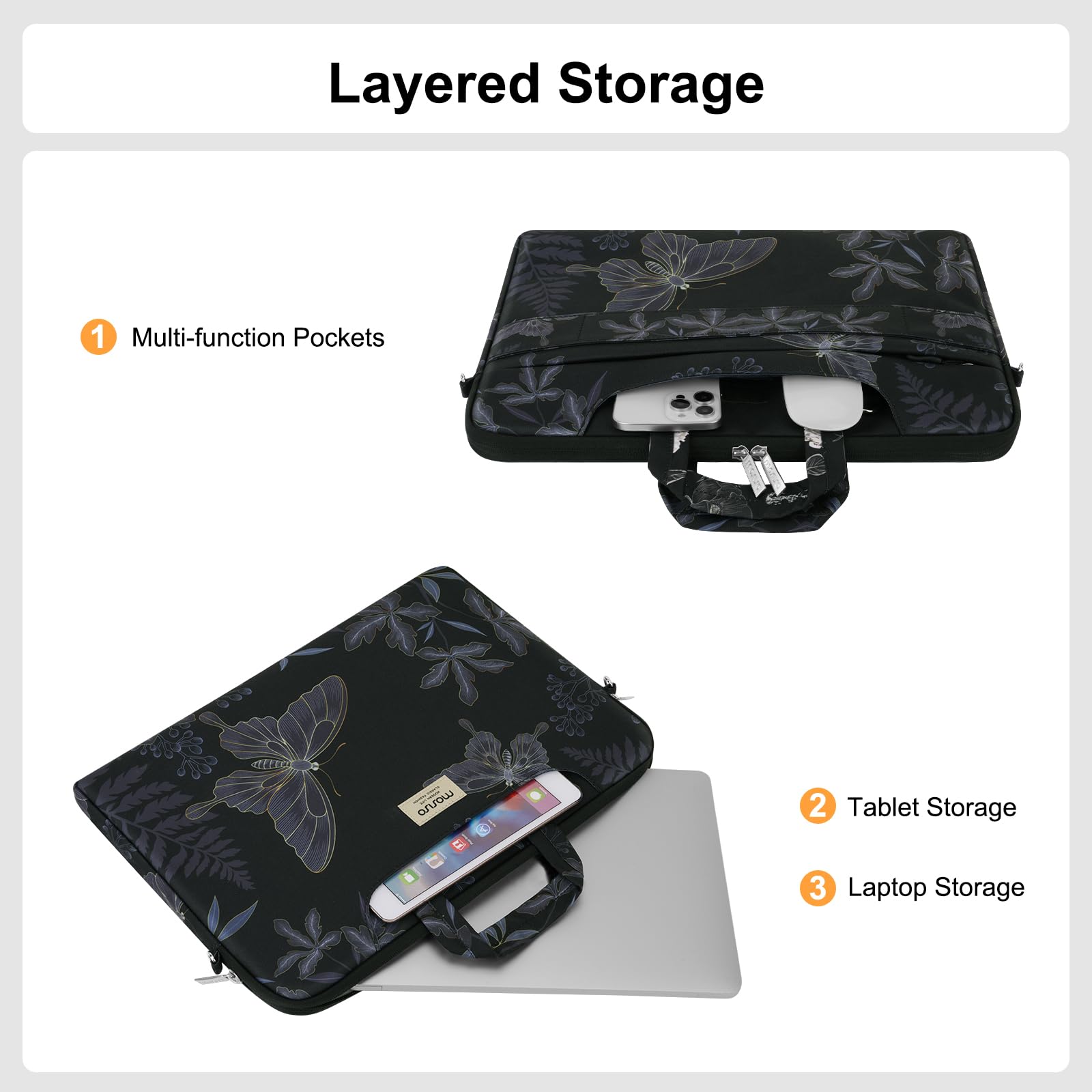 MOSISO Borsa Laptop Donna, Borsa Computer 15.6 pollici Compatibile con Macbook, Hp, Dell, Lenovo, Asus, Notebook, Custodia Tracolla Laptop 15-15,6 pollici con Tracolla, Farfalla Linea Dorata