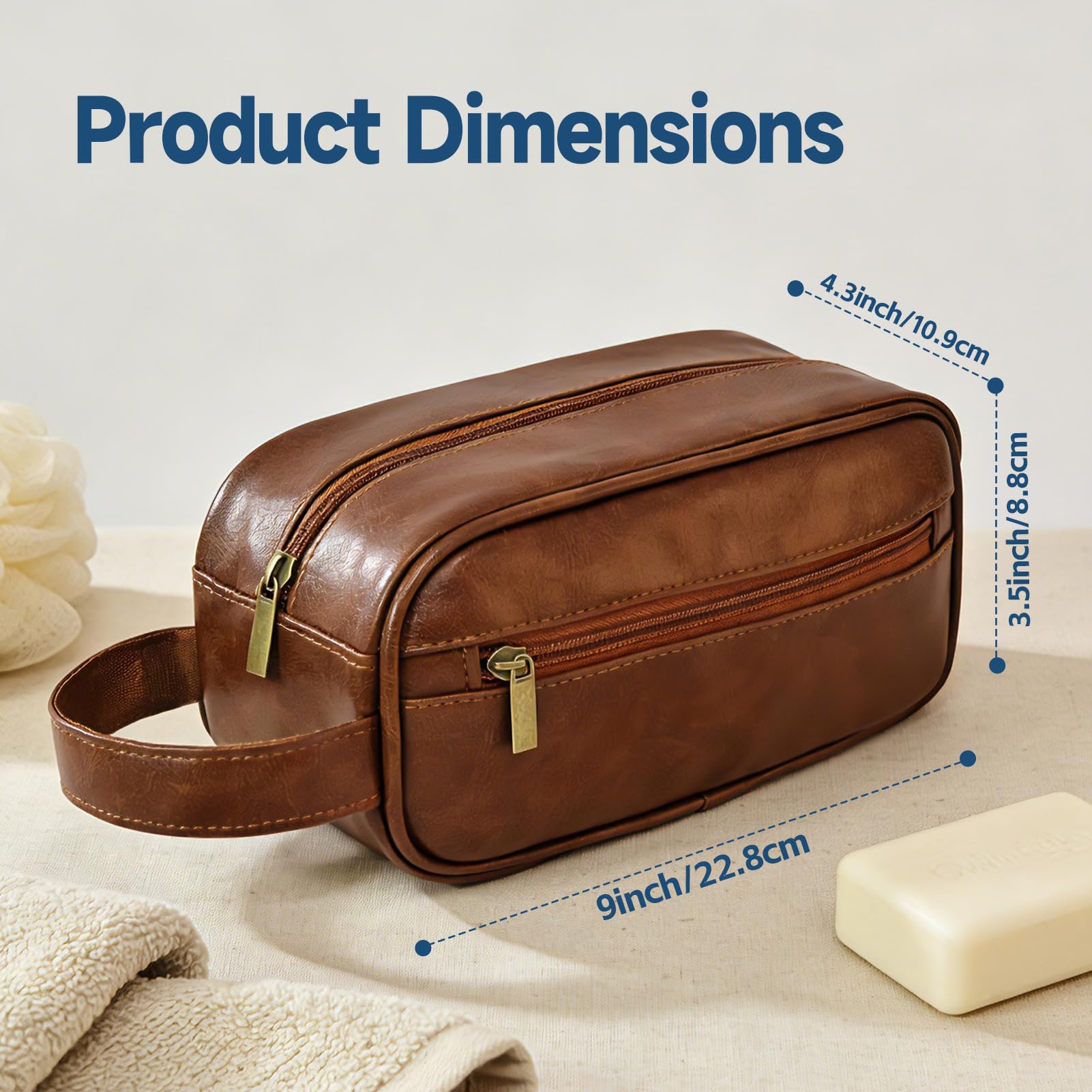 Greenfeather Bolsa de viaje de maquillaje impermeable para hombre, bolsa de aseo de viaje para regalo, bolsa de almacenamiento impermeable de gran apertura, kit de afeitado vertical, color marrón