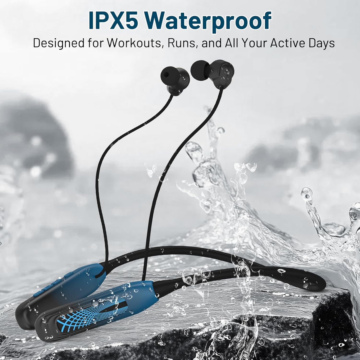 Neckband Bluetooth Headphones, 1000H Extra Battery Life with Display Magnetic Earphones,Wireless Stereo Earbuds with Microphone, Waterproof in-Ear Headset for Sports/Workout/Office (Cyan Green) - Image 8