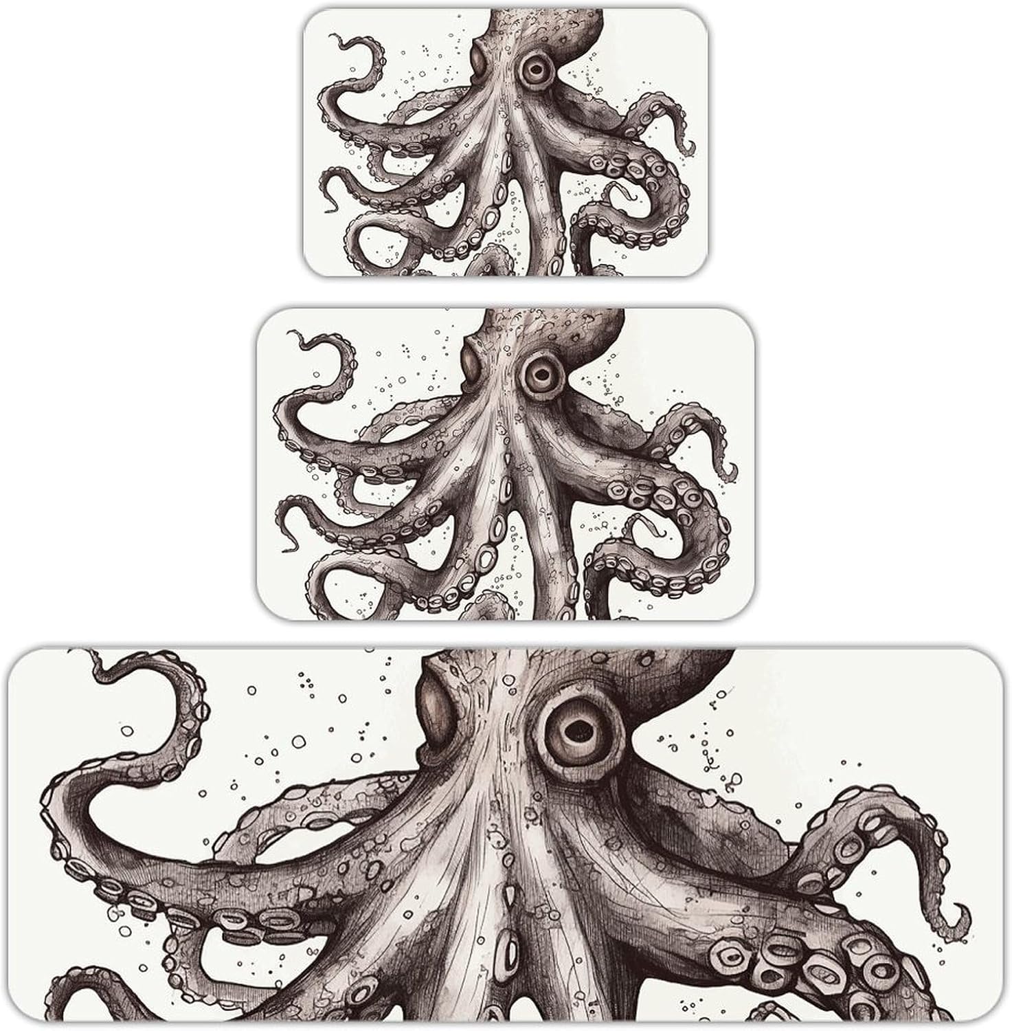Octopus Kitchen Mats for Floor 3 Pcs Kitchen Rugs