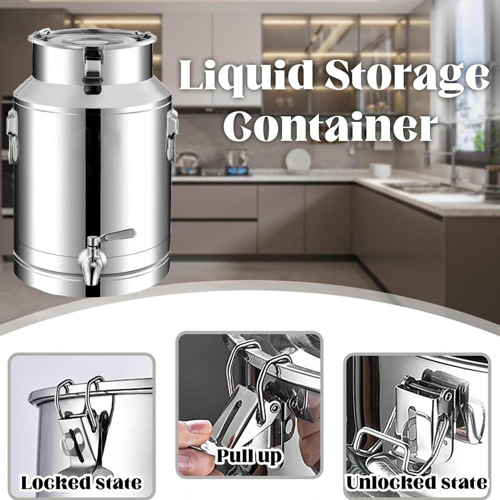 dispensador de bebidas con grifo jarra de agua acero inox,A-9L | con abrazadera de bloqueo de tapa almacenamiento de alimentos en barril hermético para sólidos líquidos,A-9L