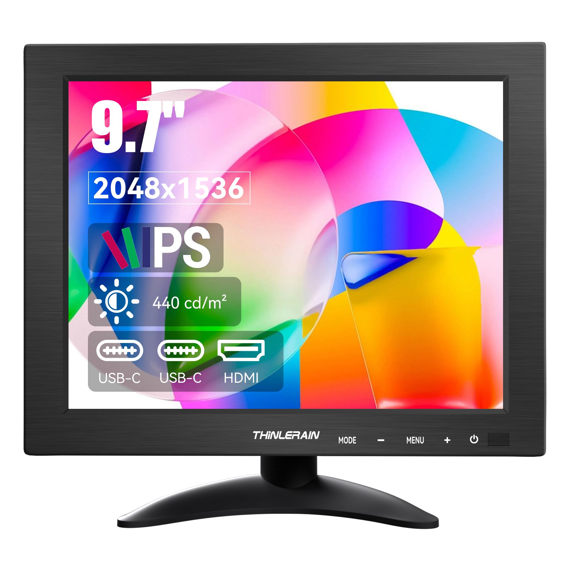 9,7 Zoll 2K Monitor – 2048x1536 IPS 4:3 Display, HDMI & Dual USB-C, 60Hz, VESA, integrierter Lautsprecher Kleiner Monitor für Retro-Gaming, PC, Smartphone, Reise, Homeoffice