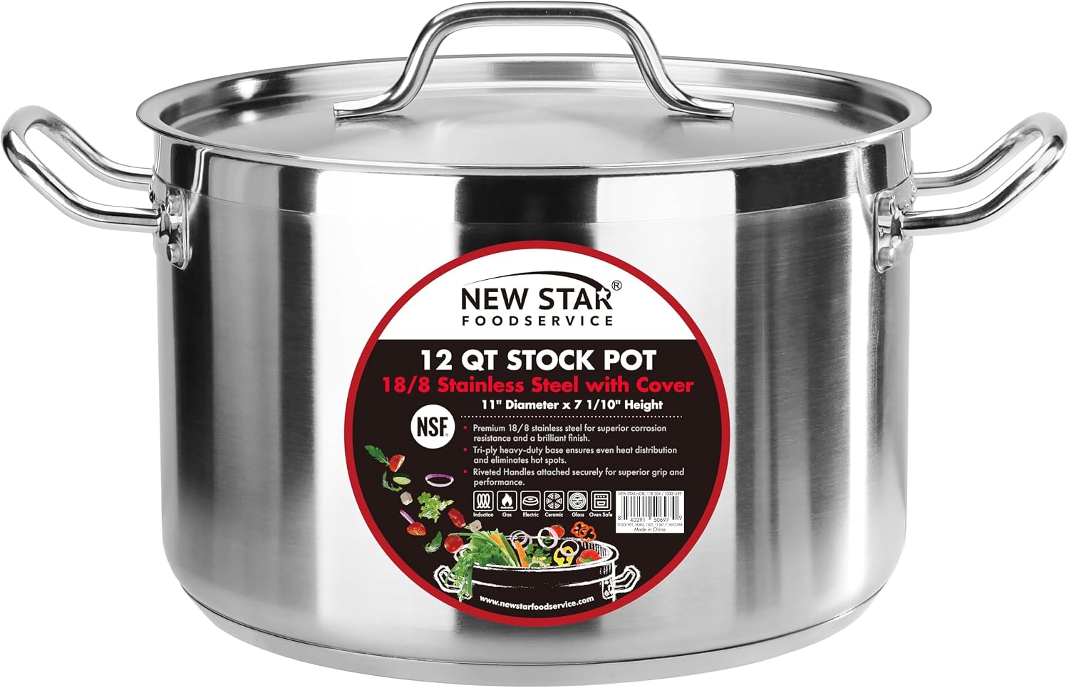 New Star Foodservice 60 Qt Stainless Steel Stock Pot with Cover, 18/8 Stainless Steel