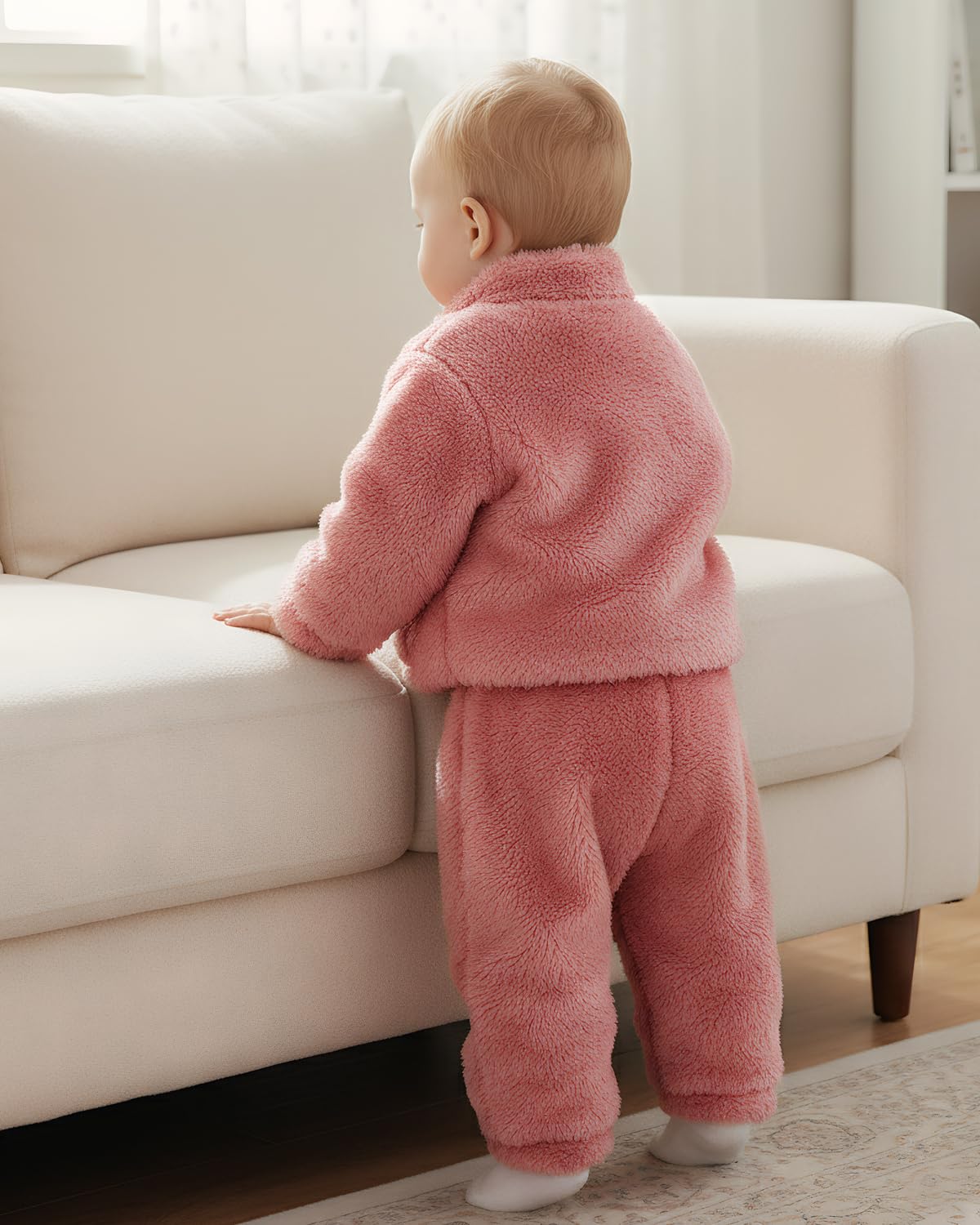 JiAmy Dziecięcy strój dla dziewczynek, zestaw zimowych polarów, 2 sztuki, zamek błyskawiczny, długi rękaw, spodnie, bluza, unisex, piżama, zestawy odzieży dla 1-5 lat