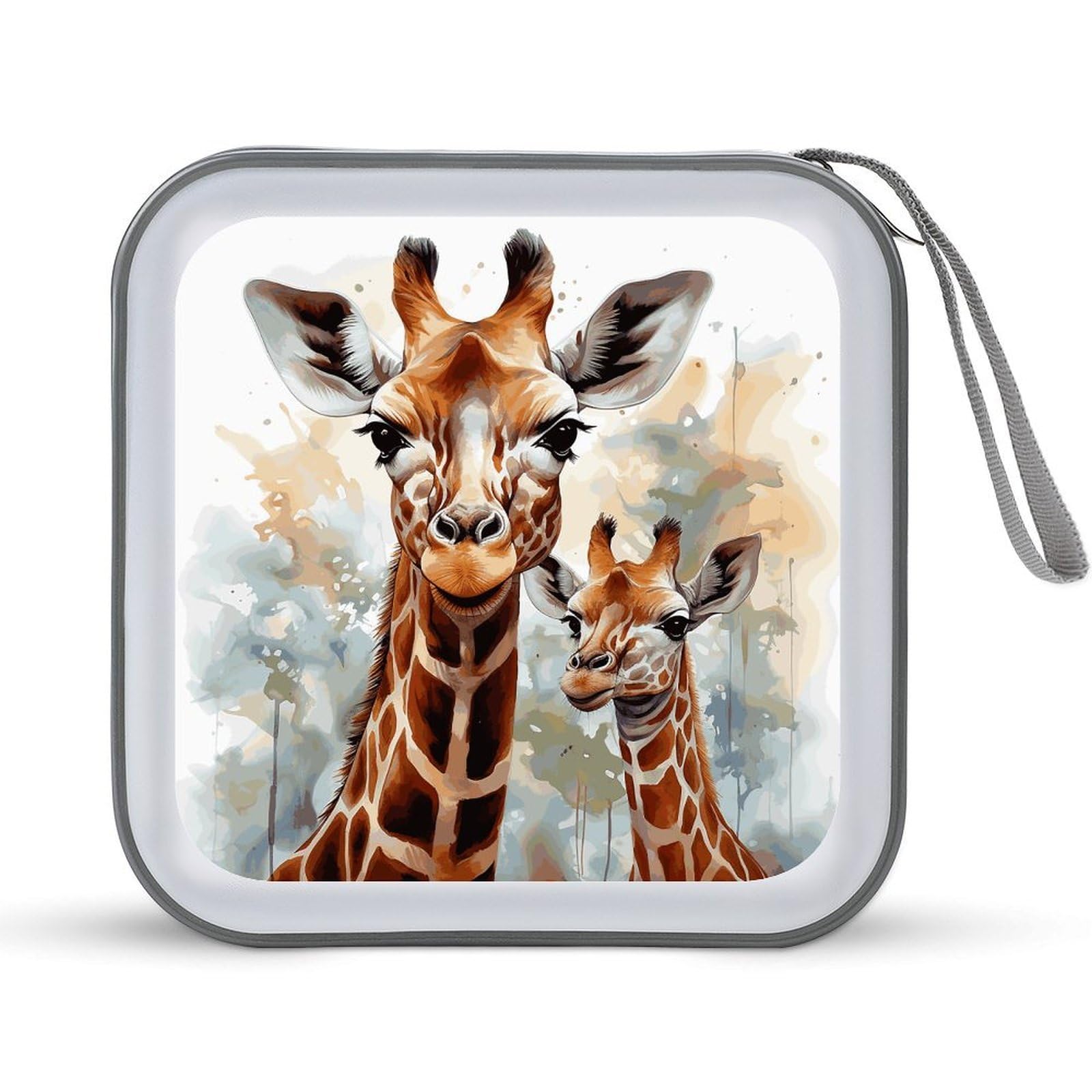VstaDank Watercolor Deer Giraffe CD Case with Hand Strap Lightweight DVD Wallet Holder 40 Capacity CD/DVD Case Wallet Protective CD Wallet CD/DVD Portable Storage Binder for Car Home Office