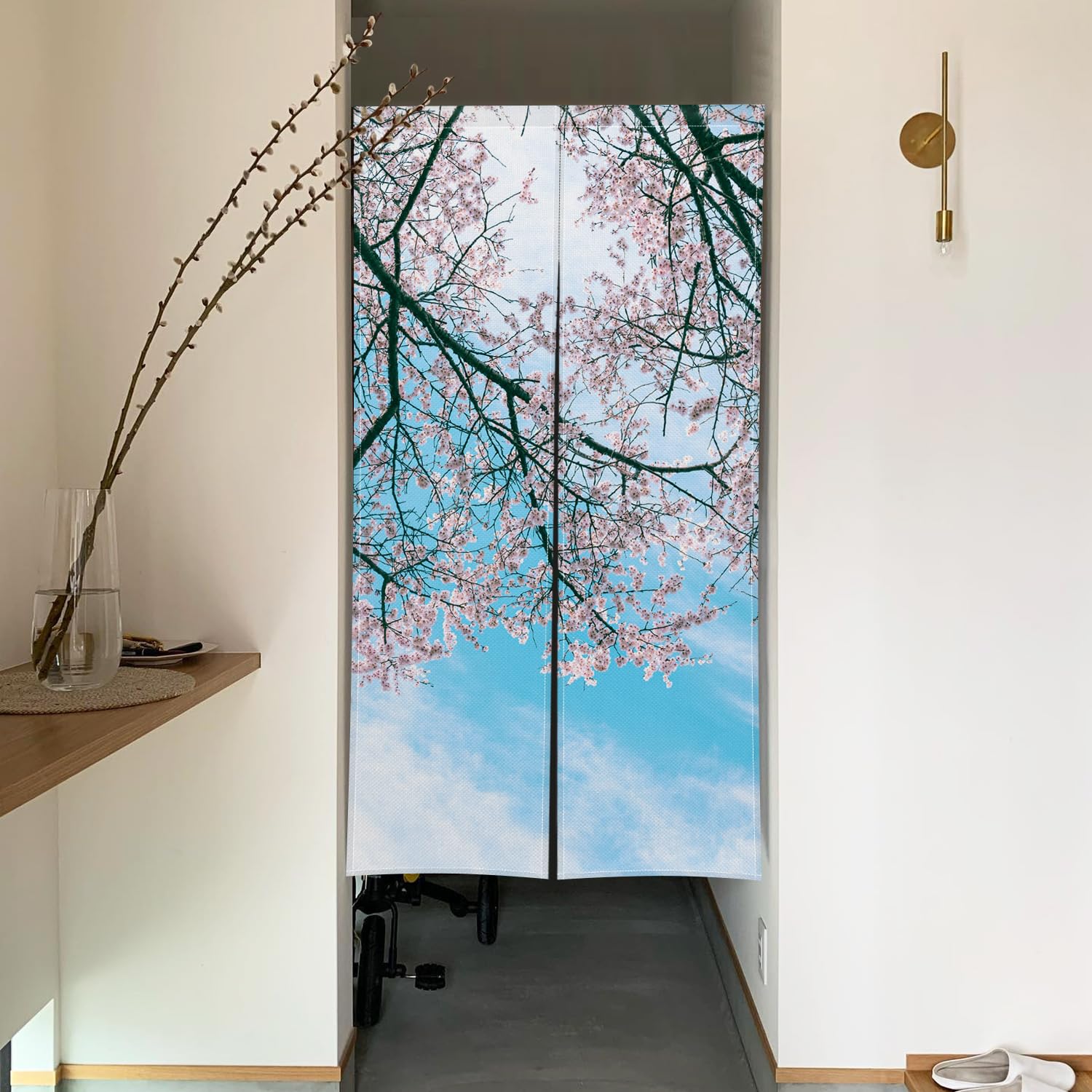 Amazon｜のれん Qinunipoto 桜と青空 花柄 暖簾 シンプル風 幅72cm丈