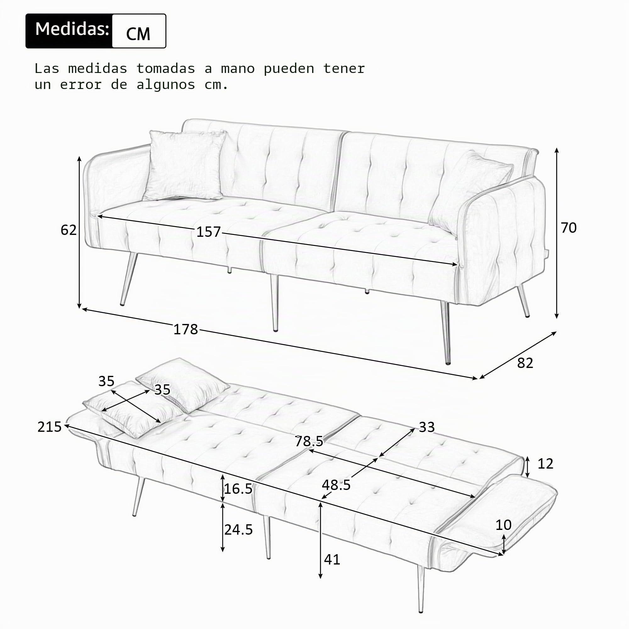 Lubvtti Sofá cama de 2 plazas multifuncional con respaldo ajustable y reposabrazos multiposición, sofá cama plegable para el salón, sofá de 2 plazas, terciopelo (A-Amarillo)
