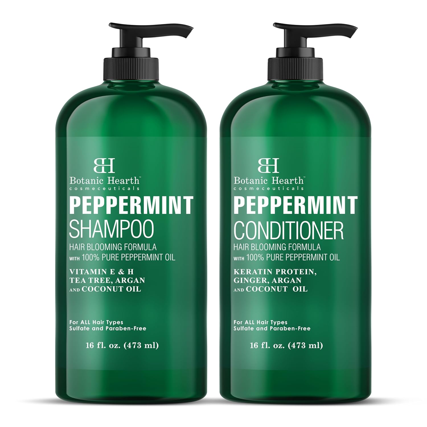 Botanic Hearth Peppermint Oil Shampoo And Conditioner Set | Hair Blooming Formula With Keratin | Fights Hair Loss | Sulfate Free For Men And Women | 16 Fl Oz X 2