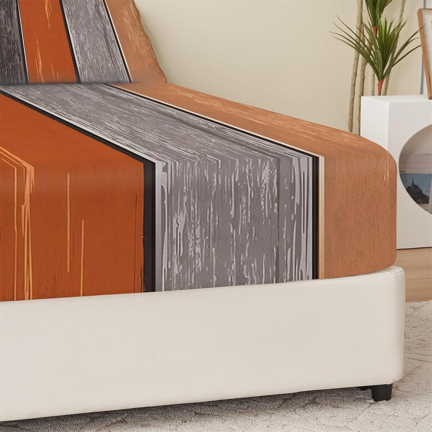 Drap Housse 180x200 cm Planches de Bois Rustiques 3D Drap-Housse Rétro Rustique Draps Housses Microfibre 2 Personnes avec 2 Taie d'oreillers pour Matelas Épais XCW4956